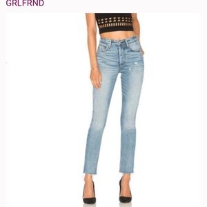 GRLFRND Light Blue High-Rise Cropped Straight Jean, Raw hem
